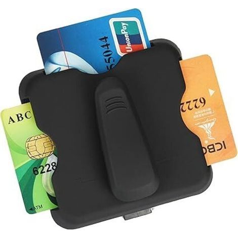 Tarjetero multifuncional universal para parasol de coche con soporte para gafas, tarjeta bancaria, mapa de carreteras, tarjeta de la compra y tarjeta de visita (negro, 8,1 x 8,5 cm). (1/4)