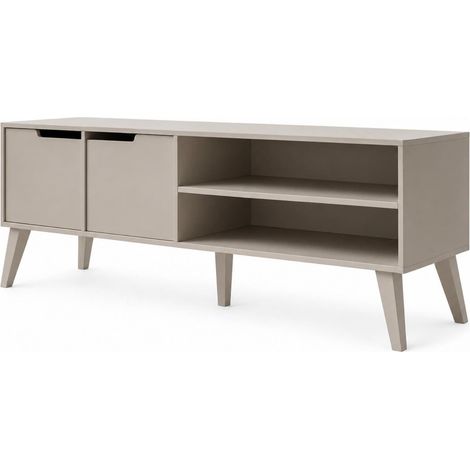 Mobile TV Moderno Con 2 Ante Battenti E 2 Vani A Giorno In Melaminico Robusto E Funzionale Con Gambe Slanciate Design Scandinavo Per Soggiorno Salotto Zona Living 160 X 40 X 55 Cm Cashmere (1/5)