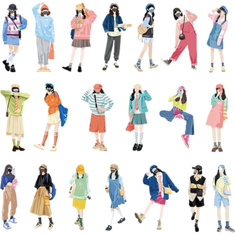 40 autocollants fille thème DIY, stickers pour scrapbooking, journaux, carnets, coques téléphone, gourdes, doux (1/5)