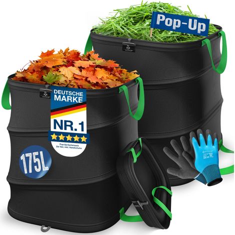 KESSER® Pop-Up-Gartensack, selbststehend - 2x 175 L, Schwarz / Hellgrün