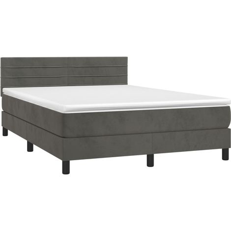 Cadre de lit LED avec sommier tête de lit matelas surmatelas 140x200 cm tissu velours gris foncé TDL0207711