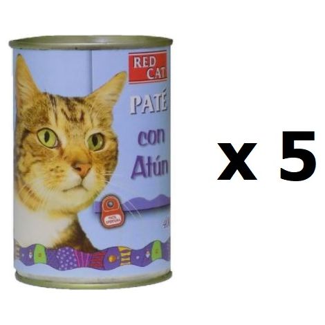 PACK Bandeja de paté RED CAT 400g rico en atún para gatos 5 Latas