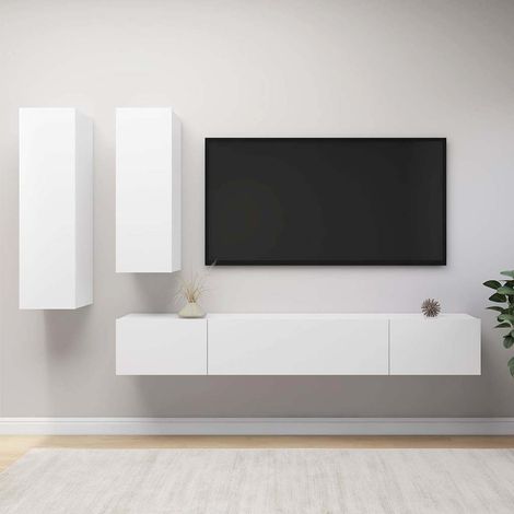 vidaXL Set de muebles de salón TV 4 piezas madera de ingeniería blanco (1/5)