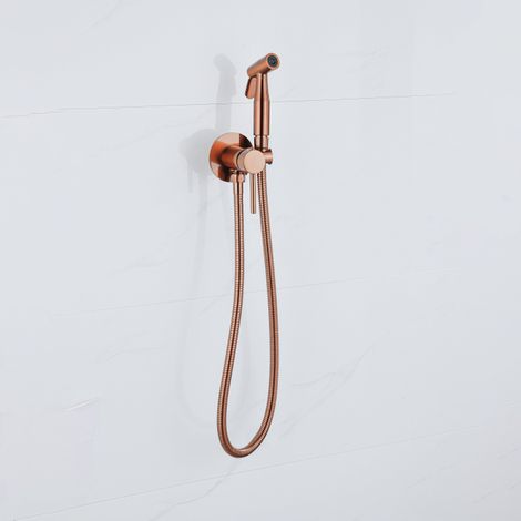 FugaFlow Eccelente Robinet mélangeur d'accès ensemble bidet - support de douchette - flexible de douche 100cm - douchette bidet - cuivre brossé