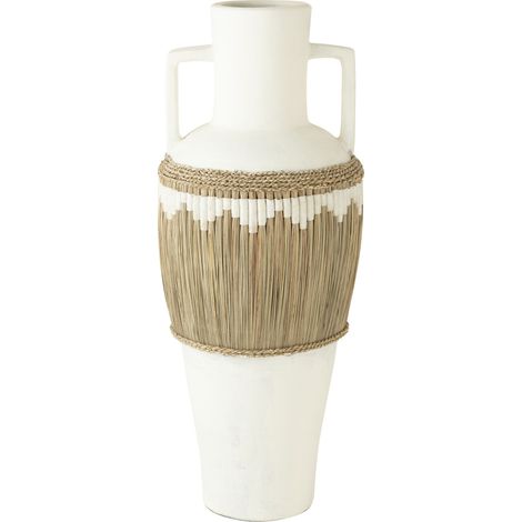 Vase avec anses 43x43x100 cm avec motifs en terre cuite blanc (1/3)