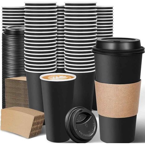 Gobelets Jetables Café 20 Oz Avec Couvercles Et Manchettes Isolation Thermique Anti-Fuite Pour Bars Restaurants Bureaux Lot De 100 (1/5)