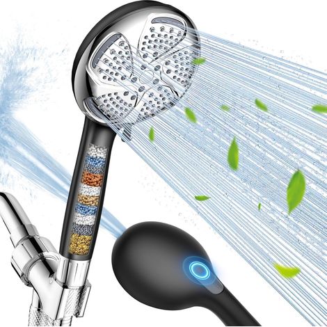 FEELSO Duschkopf mit Filter und Handbrause, Hochdruck-Duschkopf mit 7 Strahlarten und Filtern für hartes Wasser – entfernt Chlor, reduziert trockene, juckende Haut, verstopfte Düsen, kraftvolle Reinig (1/5)