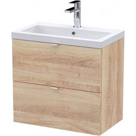 Hudson Reed Fusion Wall Hung 2-Drawer Vanity Unit with Basin 600mm Wide - Bleached Oak (1/5)
