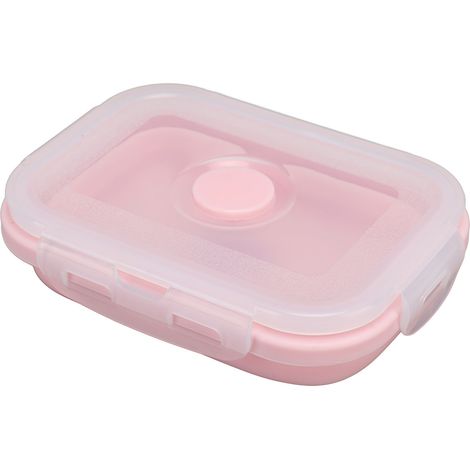 Boîte à lunch pliable en silicone rose, résistante aux hautes températures et compatible micro-ondes, écologique, 350 ml.