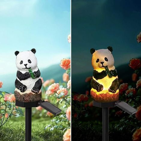 Énergie solaire Panda Lumière, Jardin Décoration Résine mignonne Lampe de terre Animal, Lumières sans fil au crépuscule à l'aube LED Impermeable. (1/5)