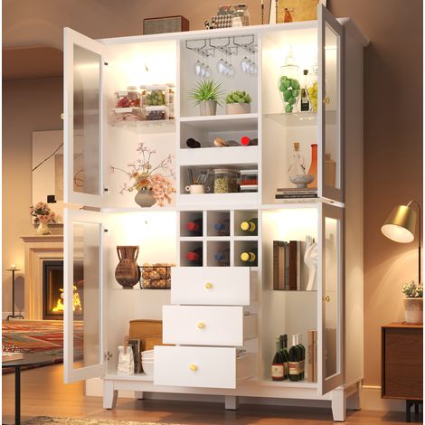 Armario botellero con LED y 3 cajones MDF blanco OKMYHOME (1/5)