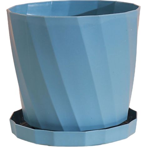 Pot de fleurs rond et épais en plastique PP simple et multifonctionnel avec soucoupe, bleu L
