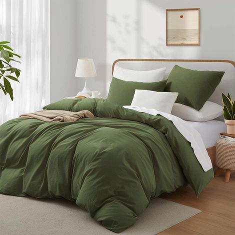 Bettwäsche-Set 155x220 cm Baumwolle Öko-Tex Olivgrün 3-teilig