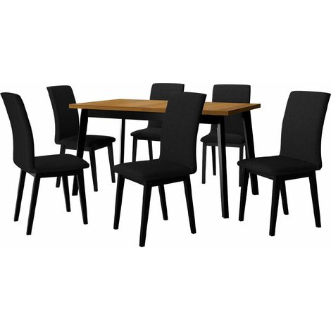 Conjunto de mesas y sillas para comedor Victorville 288, Roble nieto + Negro, 75x80x140cm, Diámetro: 0, Número de asientos: 6, Estilo: Contemporary
