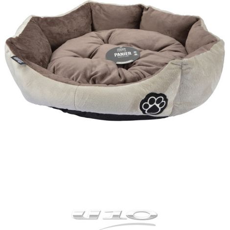 Panier rond avec coussin amovible en velours - Beige et marron - D 60 cm - Gamme Patchy - Livraison gratuite (1/5)