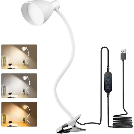 360° flexible LED-Tischleuchte mit Klemme, dimmbar, mit Memory-Funktion und automatischer Abschaltung für Kinderbetten – Weiß (1/5)