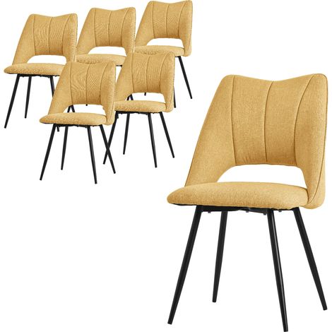 ML-Design Set di 6 Sedie per Sala da Pranzo Giallo Senape Seduta in Poliestere con Gambe in Metallo Nero Poltrona da Cucina con Schienale da Soggiorno Sedie Imbottite per Ufficio Poltrone