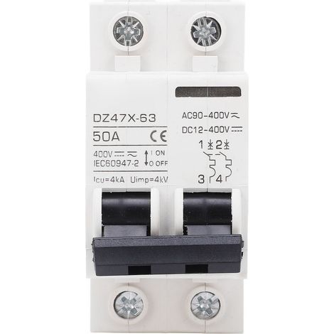 Disjoncteurs 50A 400V AC DC, 2P 4KA Disjoncteur à Déclenchement électromagnétique à capacité de Rupture pour Système PV à Panneaux Solaires, Installation sur Rail DIN 35 Mm Disjoncteur bipolai (1/5)