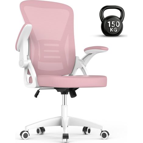 Chaise de bureau rose - Fauteuil de bureau Ergonomique - accoudoirs pliables - réglable en hauteur 41-51 cm - Pivotante à 360° - housse en maille respirante (1/5)