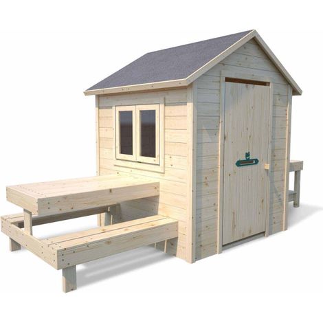 Cabane en bois enfant cuisine et table BLANCHE (1/5)