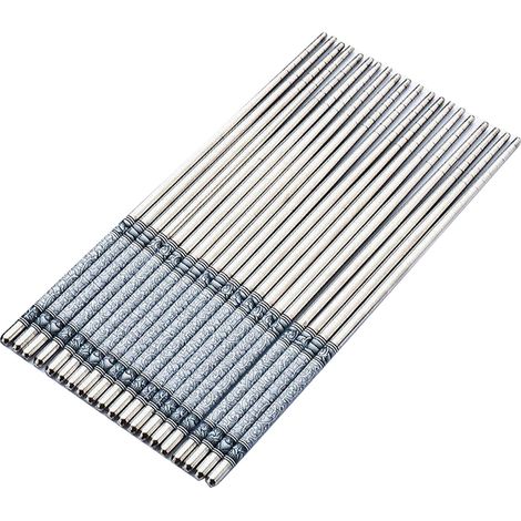 1 Pair Stainless Steel Chopsticks Blue White Porcelain Pattern Anti Slip Reusable Lightweight Metal Chinese Chopsticks (1/5)