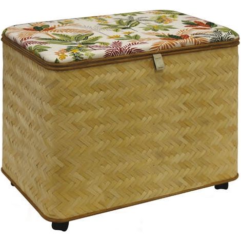 Cesta baule porta tutto con struttura in legno di faggio rivestito con stuoia in giunco e coperchio morbido decorato Cestatutto - Baby Fantasia N2