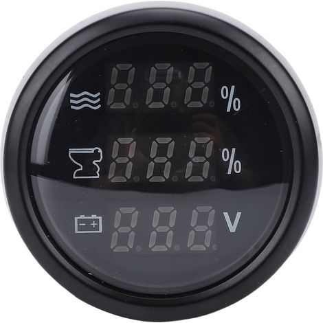 Jauge Numérique 3 en 1 de 52 Mm, Moniteur de Tension des Eaux Usées avec Fonction D'alarme pour Voiture, Bateau, Camping-car, Affichage Bleu Universel 12 V 24 V (Cadran noir Lunette noire) (1/5)