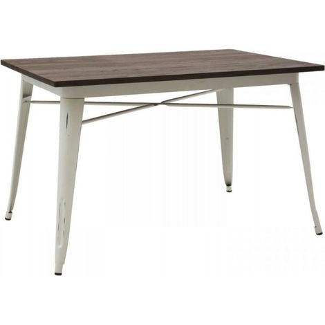 Tavolo metallo bianco con piano in legno massello  Dimensione Tavoli: 120 x 80