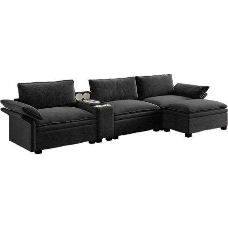 Canapé moderne en Tissu, couleur Noir, 315 x 70 x 85 cm, pour salon, bureau et petit appartement, de qualité supérieure, au design épuré et aux finitions soignées (1/5)