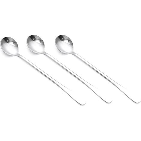 Lot de 3 cuillères à long manche en acier inoxydable pour café thé glacé glace bar maison fête tête ronde (1/5)
