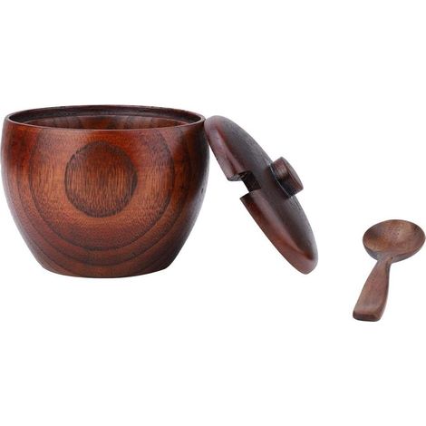 Pot à épices en bois naturel avec couvercle et cuillère