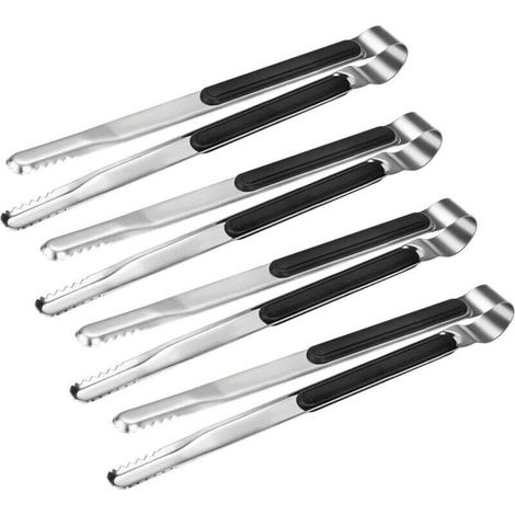 4er-Pack hochwertige 25 cm lange Küchenzangen aus Edelstahl, Kochzangen, Lebensmittelzangen aus Metall mit rutschfestem Griff