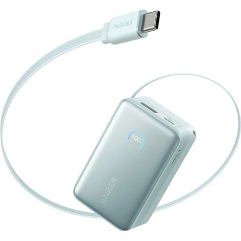 Anker Nano USB-A + USB-C Cargador Rápido Power Bank 10.000mAh Azul con Extensible Cable (1/5)