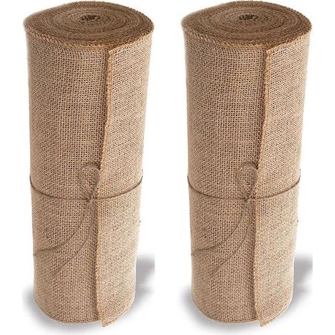Lot de 2 napperons en toile de jute (30 cm x 275 cm). Couverture antidérapante et indéchirable avec bordure travaillée. Rouleaux de toile de jute parfaits pour les mariages. (1/5)