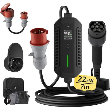 Electric Car Charger 22kW [7m, Three Phase, 6A-32A] Type 2 CEE Plug (1/5)
