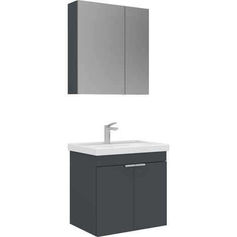 Waschtisch-Set mit Spiegel (2-teilig) "Desna 60" – 60 x 45 x 58 cm – Anthrazit matt (1/3)