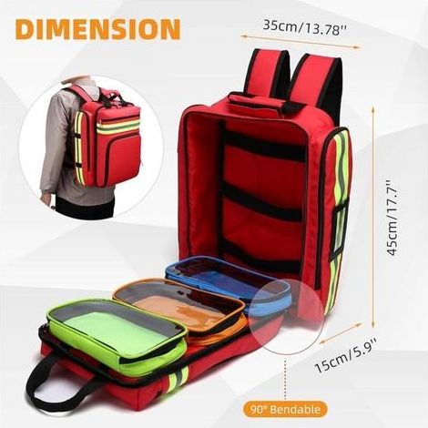 Leerer Erste-Hilfe-Rucksack/Notfalltasche – wasserdicht, strapazierfähig, atmungsaktiv, verstellbarer Rücken für Reisen, Zuhause, Auto, Arbeitsplatz und Outdoor-Aktivitäten – Rot 451535cm