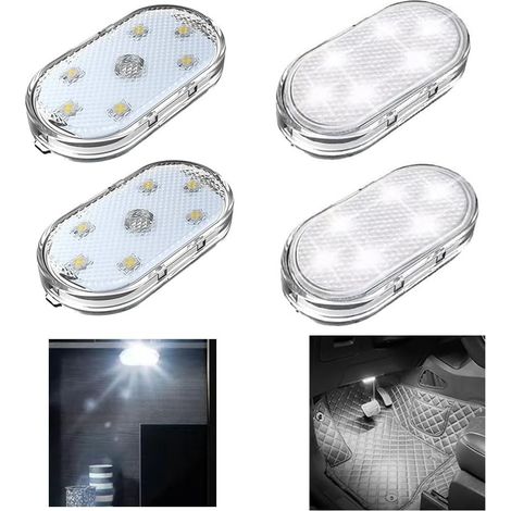 4 pièces Eclairage intérieur LED sans Fil pour Voiture Eclairage Tactile LED pour Voiture Rechargeable par USB avec 6 Perles LED Super Lumineuses Eclairage d'ambiance pour l'intérieur (Blanc) (1/5)
