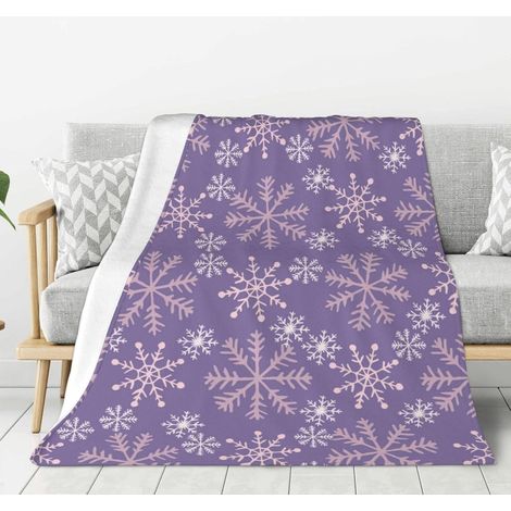 Couverture En Polaire - 203 X 152 Cm - Motif Flocons De Neige Violet - Pour Lit Canapé Fauteuil Voiture Chambre - 1 Pièce (1/5)