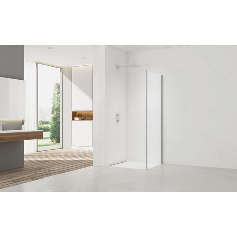 Paroi fixe de douche 90 cm, profilés chromés, compatible avec portes Pura et Zenith pour douche d'angle