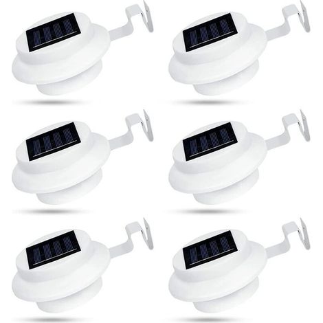 Lot de 6 Lampes Solaires LED pour Gouttières - Étanches IP44, 3 LEDs - Éclairage Extérieur pour Clôture, Entrée et Allée - Blanc (1/5)