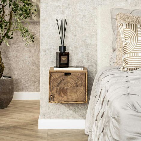 Table de chevet bois – 1 tiroir, forme cube MELBOURNE (1/5)
