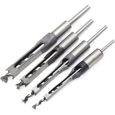 Ensemble de 4 ciseaux, foret carré, gouge en acier, ensemble d'outils de travail du bois (1/4 - 1/2 - 5/16 - 3/8 pouce) (1/5)