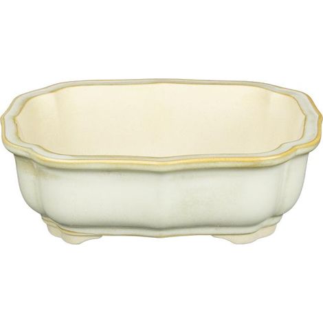 Vaso per bonsai ovale in gres smaltato bianco avorio 14x9,5x4,5 cm - A50