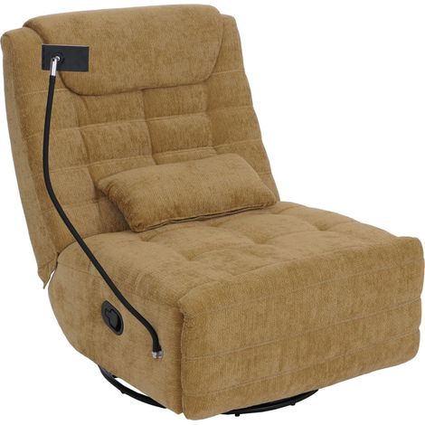 [NON UTILIZZATO] Poltrona relax TV girevole HHG-311 reclinabile, supporto per cellulare, tessuto ciniglia (260 g/m²), giallo