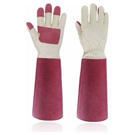 Gartenhandschuhe zum Rosenschneiden für Männer und Frauen, lange, dornensichere Handschuhe, Schweinsleder – atmungsaktiv und langlebig (groß)