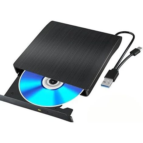 Graveur CD/DVD externe (noir) avec port USB 3.0 Type-C, compatible avec Windows 11/10, Linux et macOS. (1/5)