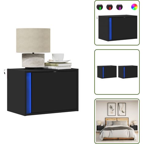 vidaXL Wand-Nachttische mit LED-Leuchten 2 Stk. Schwarz (1/5)
