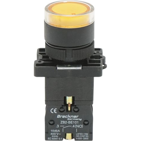 Pulsante indicatore LED giallo con resistenza integrata 1NO, 220V, LAY5 Breckner Germany (1/5)
