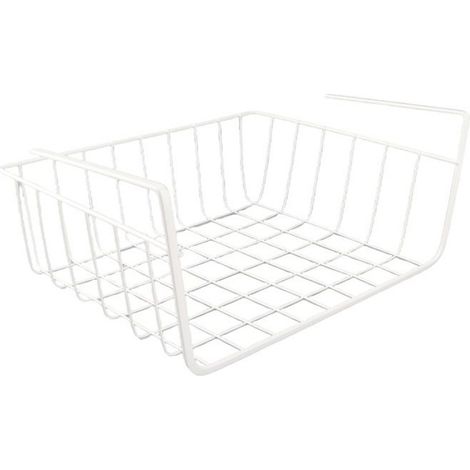 Panier de rangement sous étagère polyvalent tout fil métallique pour cuisine bureau garde-manger bureau bibliothèque L blan (1/4)